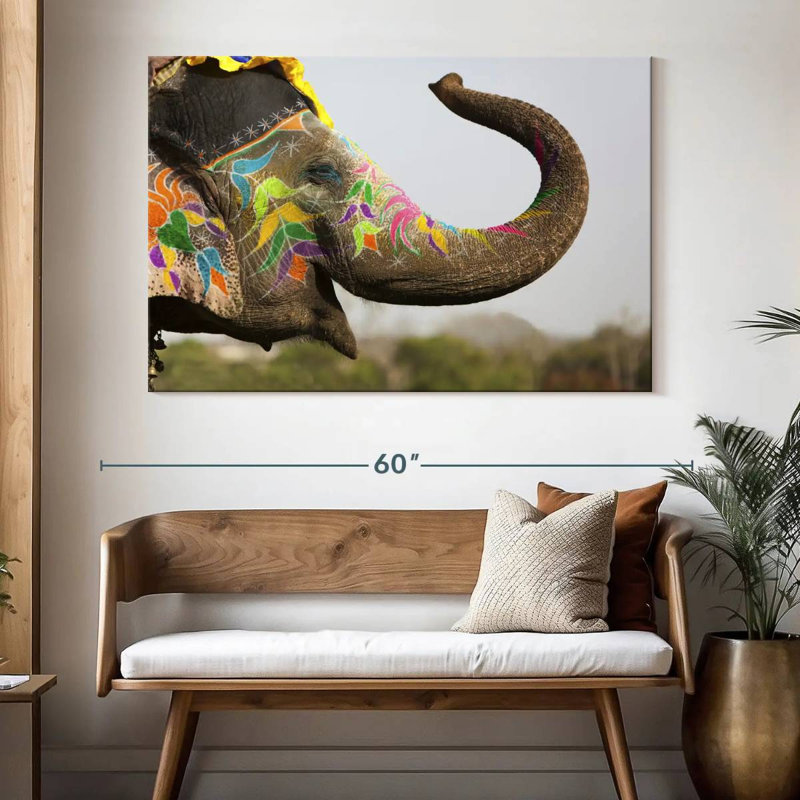 Smiling Painted Indian Elephant, 34" H x 51" W