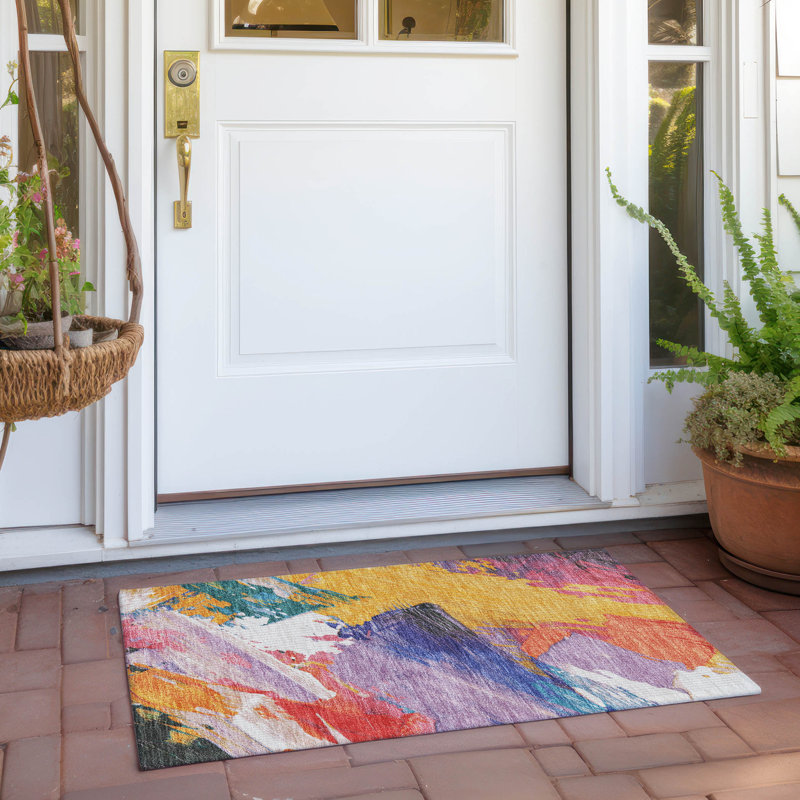 Machine Washable Indoor/Outdoor Claudian ACN1512 Gold Rug, Rectangle 1'8" x 2'6"