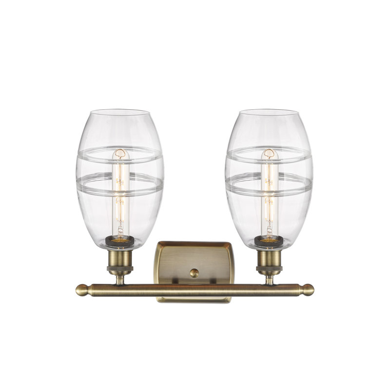 Éclairage pour meuble-lavabo à 2 lumières 16 po Ballston Bettylou, Transparent, Laiton antique