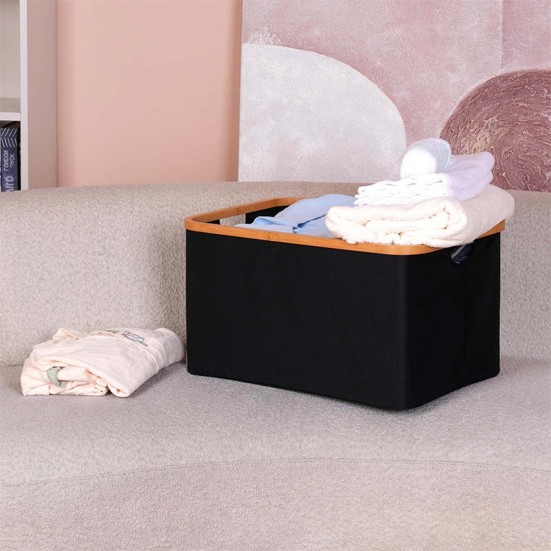 Bhargava Laundry Basket with Handles, Black, 30 x 54 x 37