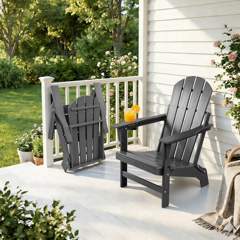 Foldable Outdoor Adirondack Chair, Gray, 1