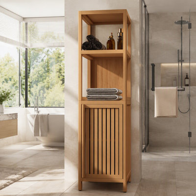 Armoire de rangement en bambou avec 2 tablettes ouvertes et portes pour le salon de la salle de bain
