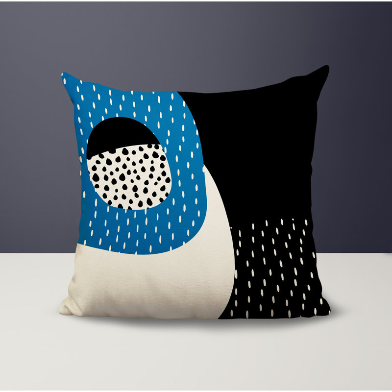 Coussin carré intérieur / extérieur pia, H 19 po x l 19 po, Turquoise / noir / blanc cassé