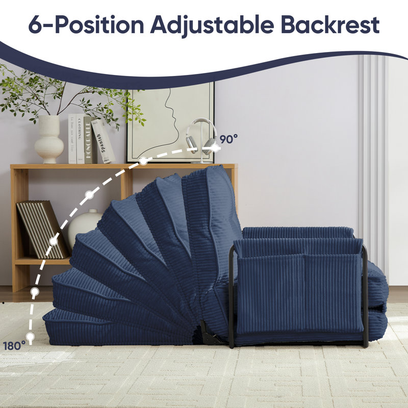 1+3 Piece Convertible Sofa Bed Set - Reclining & Sectional With 6-way Adjustable Backrests, Tufted Corded Fabric, Storage Pockets - Space-saving Living Room Solution