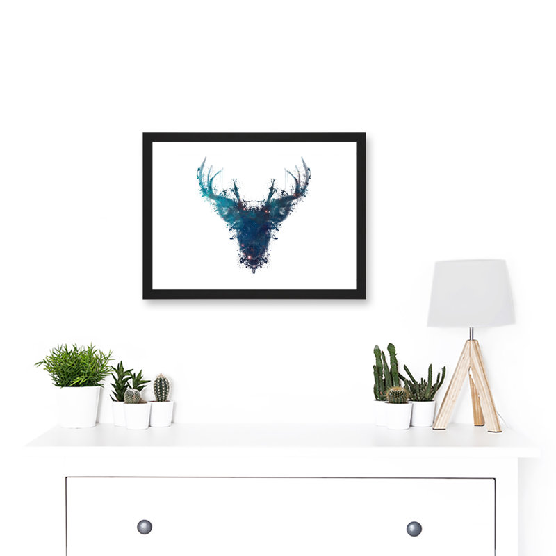 Graphic Ink Splat Deer Stag Scotland 1 Piece Single Picture Frame Wall Art, 9.21''W x 12.72''H