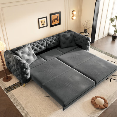 Canapé-lit convertible 4 places avec sommier amovible, longueur 248 cm (97,7 pouces), design blanc, abricot, confort optimal, idéal pour un bureau.