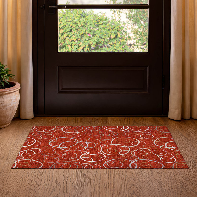 Premium Machine Washable Mayfield AMF2408 Bubbles Rug, Red, 2'6" x 3'10"