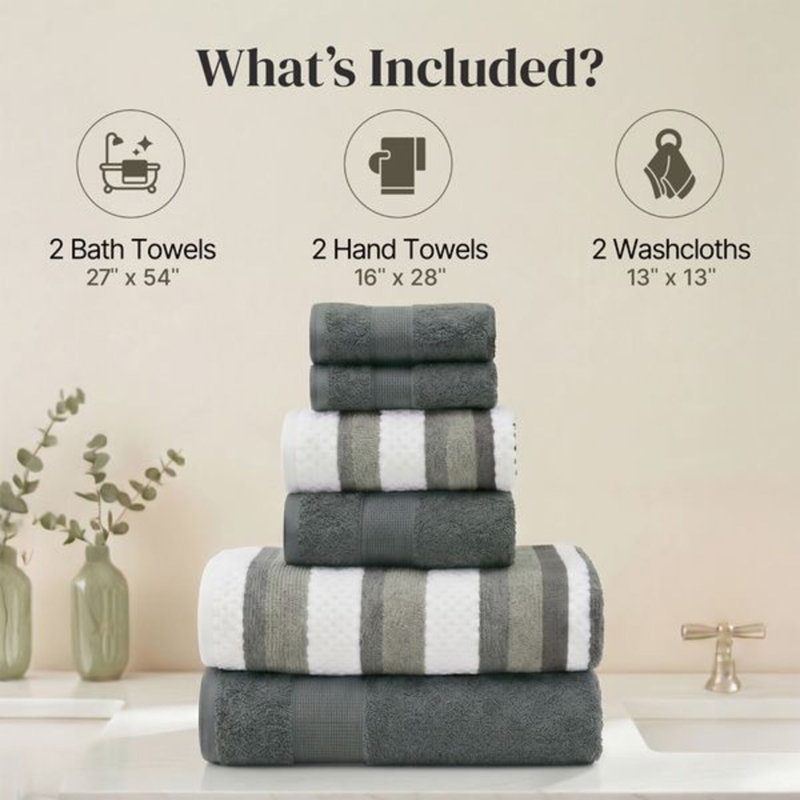 Modern Threads Pax 6-Piece Reversible Yarn Dyed Jacquard Towel Set - Bath Towels, Hand Towels, & Washcloths - Super Absorbent & Quick Dry
