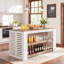 Îlot de cuisine de 55,1 pouces avec tablettes de rangement à 2 niveaux, table fixe en bois pour îlot de cuisine