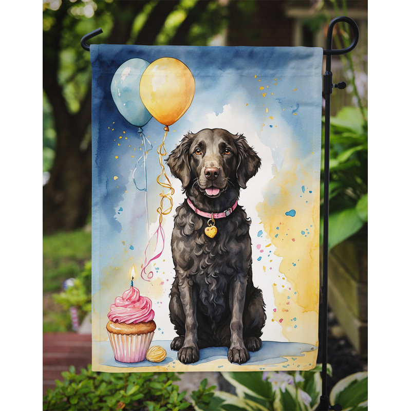 Drapeau de jardin «Happy Birthday», Retriever à poil frisé