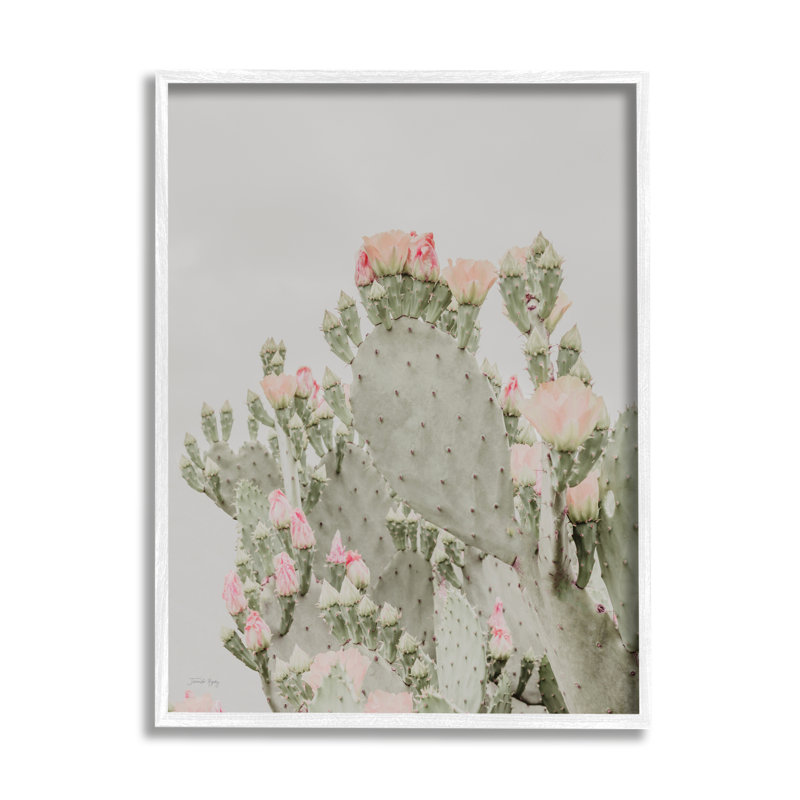 «Pink Cactus Blossoms Giclee», art mural texturé par Jennifer Rigsby, Giclée encadrée noir minuit