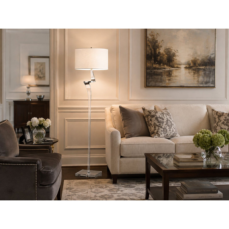 1-Light Chrome Swiveled Floor Lamp With A White Shade