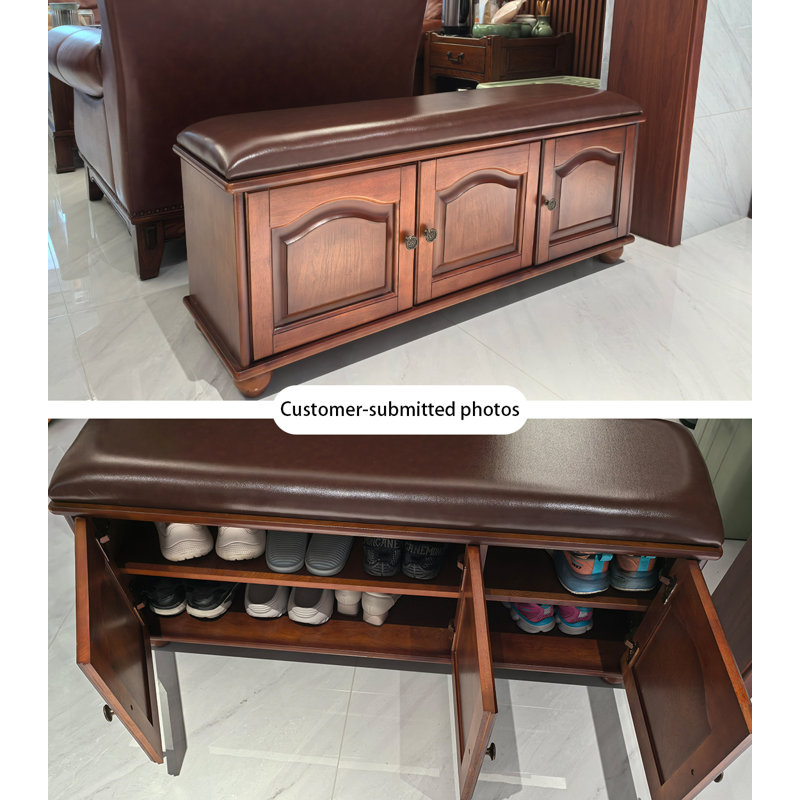 Armoire à chaussures en bois d'hévéa massif avec sièges, H 19,69 po x l 39,37 po x P 13,78 po
