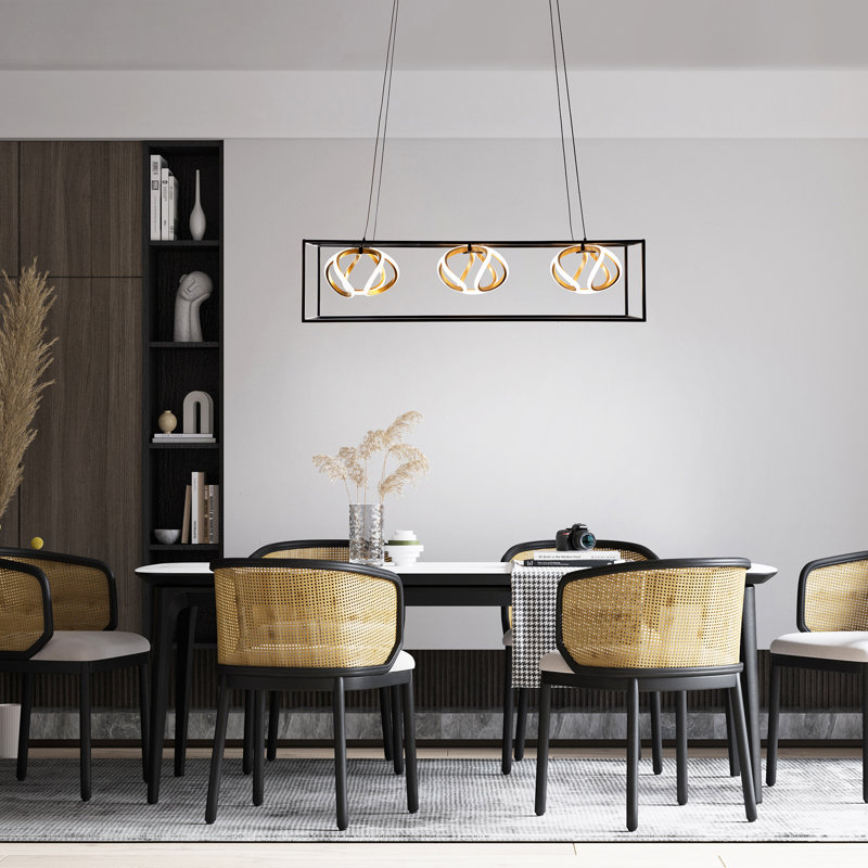 Luminaire suspendu linéaire à 3 lumières à DEL à intensité variable Sinclair 3000K en noir / feuille d'or
