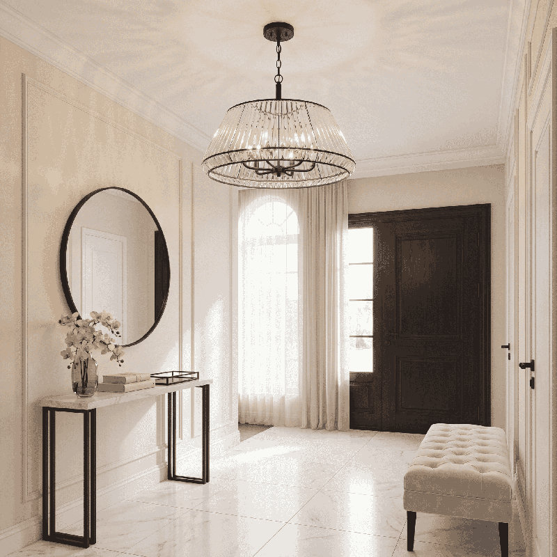 6 - Light Dimmable Geometric Chandelier, Black