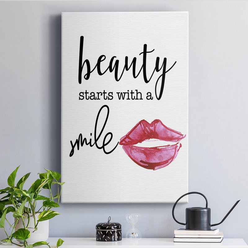 «Beauty Starts With A Smile», toile tendue avec châssis de qualité supérieure - prête à être accrochée