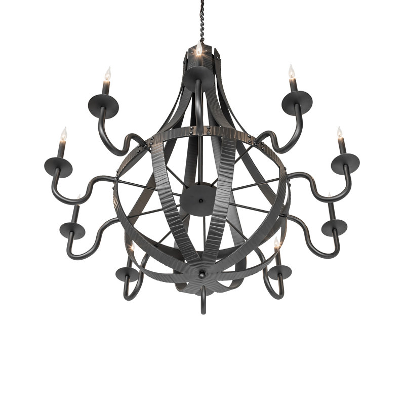 48" Wide Barrel Stave Metallo 10 Light Chandelier, 160" H x 48" W x 48" D, Wrought Iron, 10