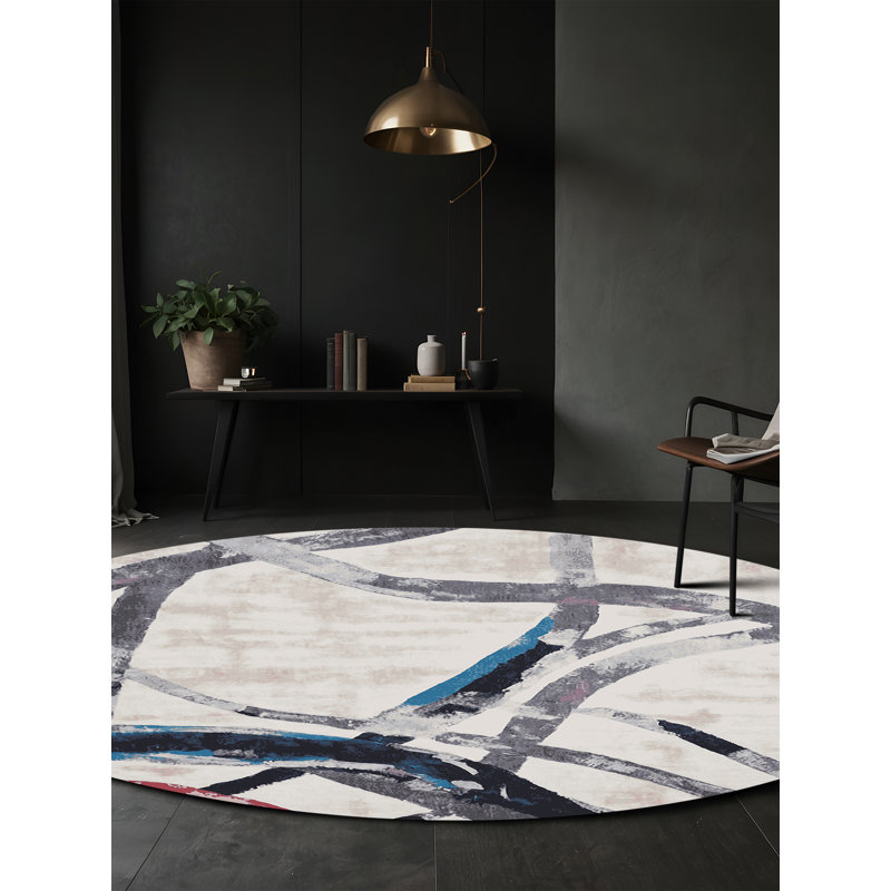 Machine Washable Gray Area Rug, Round 4'