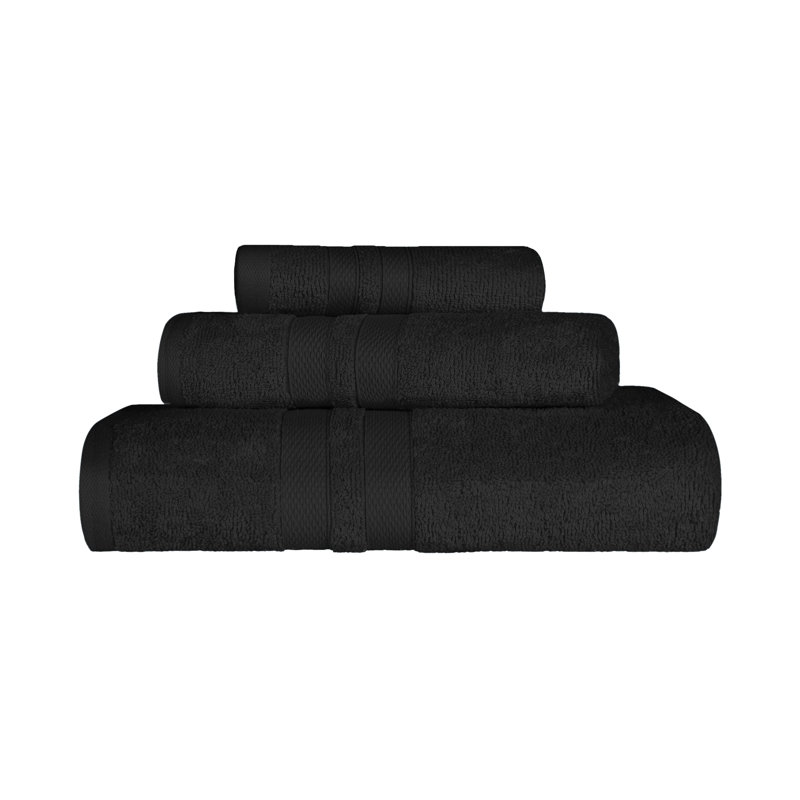 Charie Quick-Drying 3 Piece 100% Cotton Towel Set, Black 