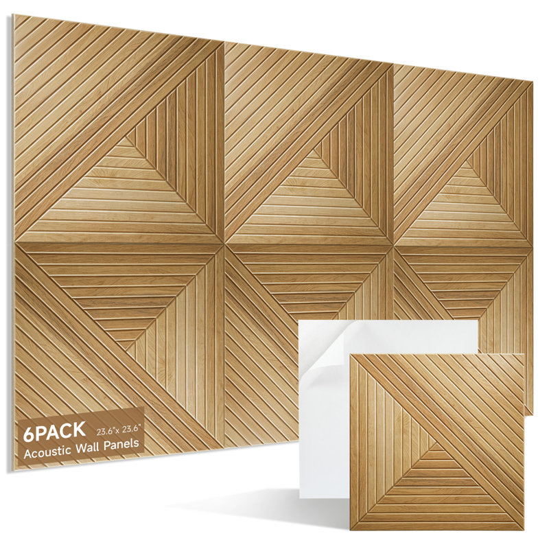 Panneau mural en bois 23,6 po - Motif géométrique 3D à peler et coller