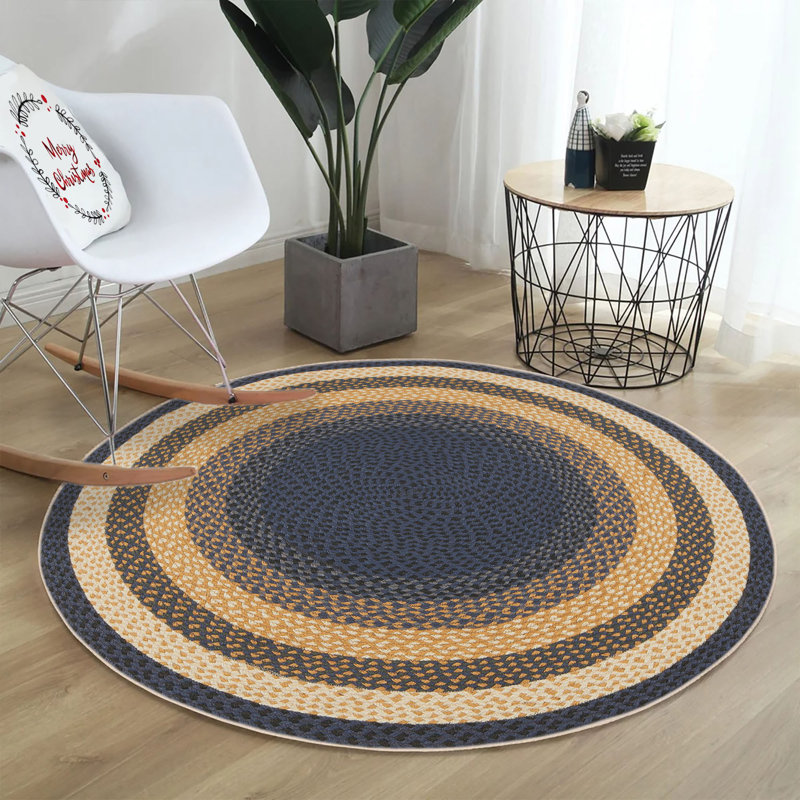 Navy Blue Area Rug, 4 ft x 4 ft | 70% Cotton / 30% Polyester, Machine Woven, Antibacterial | 5 mm Pile Height, 6 mm Total Height | 3D Digital Printing | Machine Washable, Perfect for Living Room & Bedroom Décor