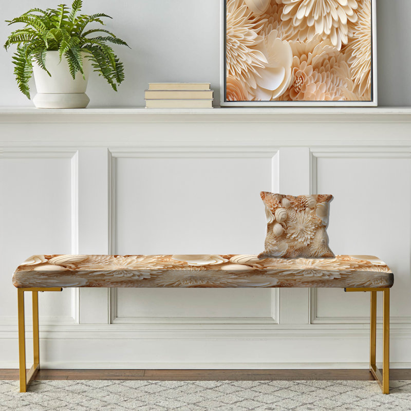 Seashell Lace Tropical Pattern - Tropical Upholstered Gold Bench