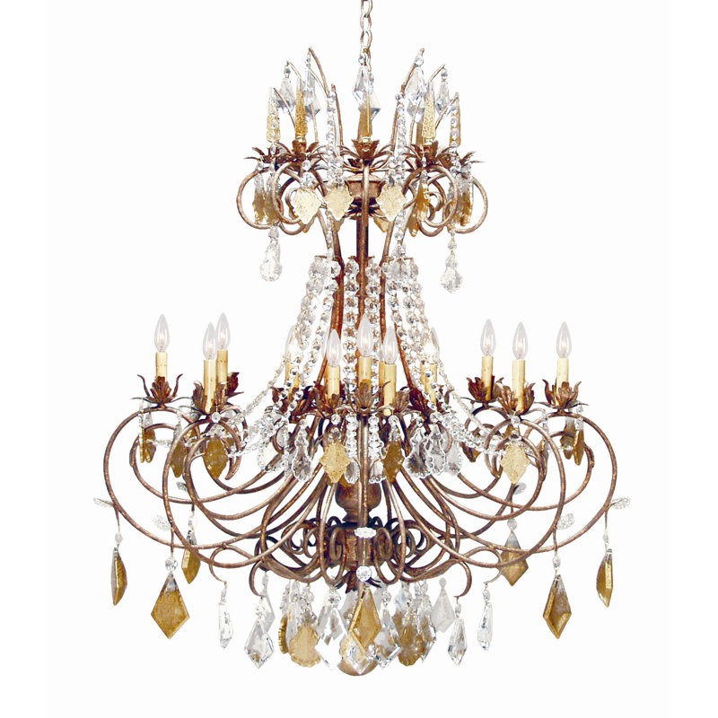Lustre à 16 lumières de style bougie Minuet, Faille noire, Ivoire toscan