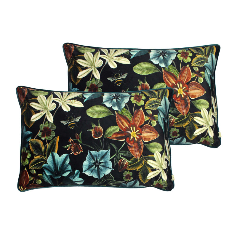 Midnight Garden Floral Velvet Polyester Filled Cushion, 43cm H x 43cm W x 20cm D, Teal