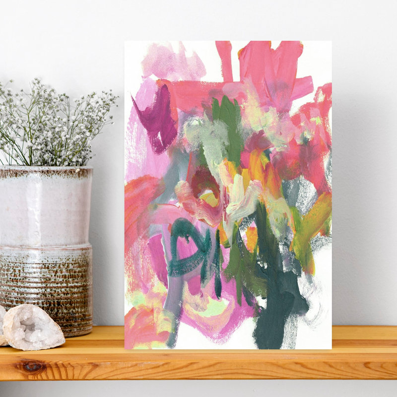 Art abstrait abstrait framboise rose audacieux, H 18 po x l 12 po