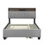 Lit plateforme tapissier double avec tête de lit, lit gigogne simple, 2 tiroirs et un ensemble de prises et ports USB, tissu en lin, gris