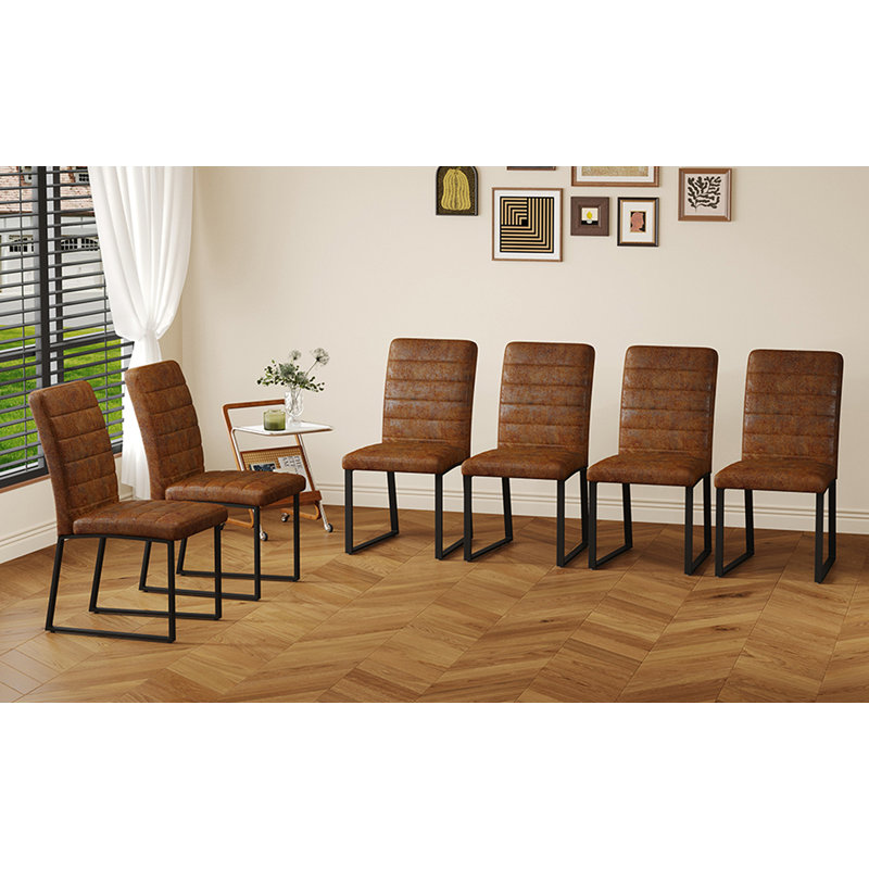Kamden Heavy-Duty Faux Leather Dining Chairs with Iron Frame, Brown/Black, 6