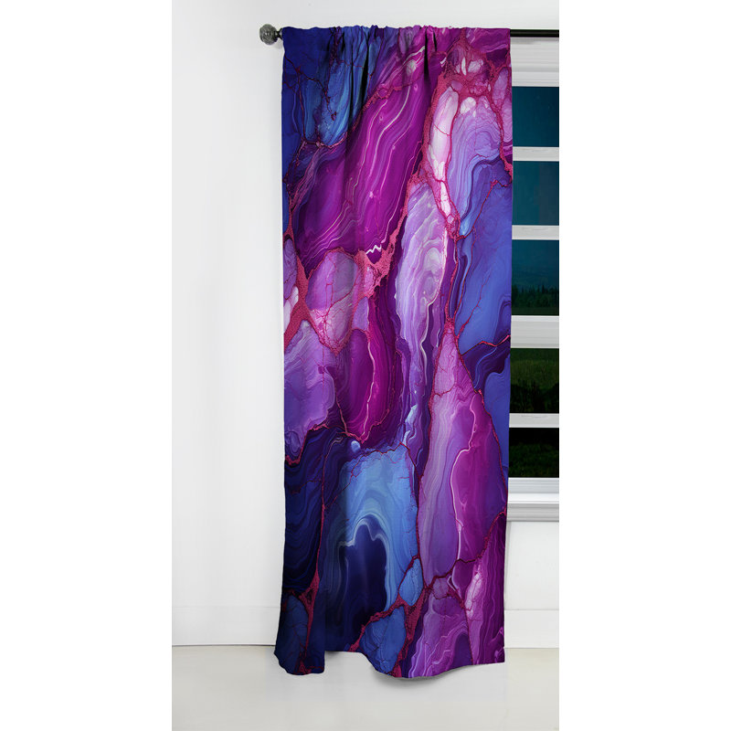 Panneau de rideau abstrait, motif de marbre bleu mauve occultant - Volcan de marbre transparent bleu et mauve IV