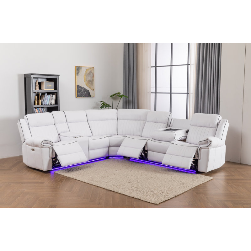 Ronae 100" W Upholstered Reclining Sectional , White 