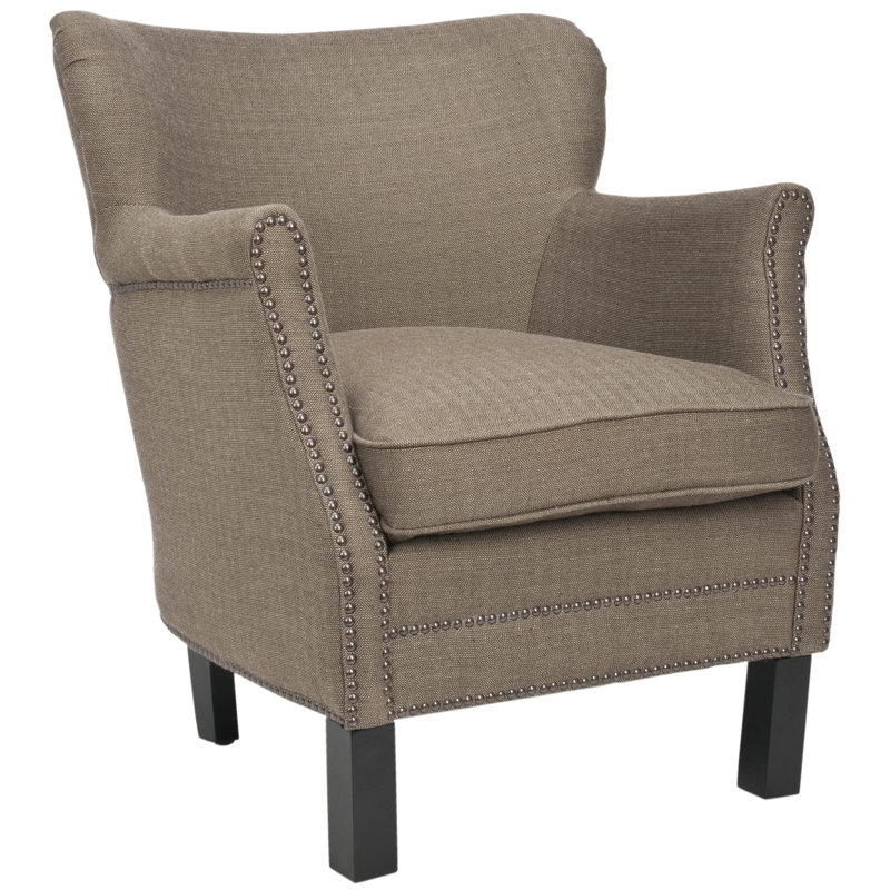 Upholstered Wingback Chair, Brown Genuine Leather