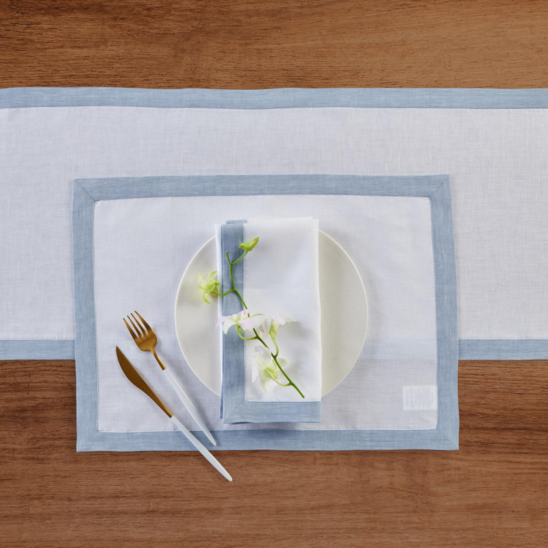 Classic - 100% Pure Linen Dinner Napkins, Chambray Blue/White