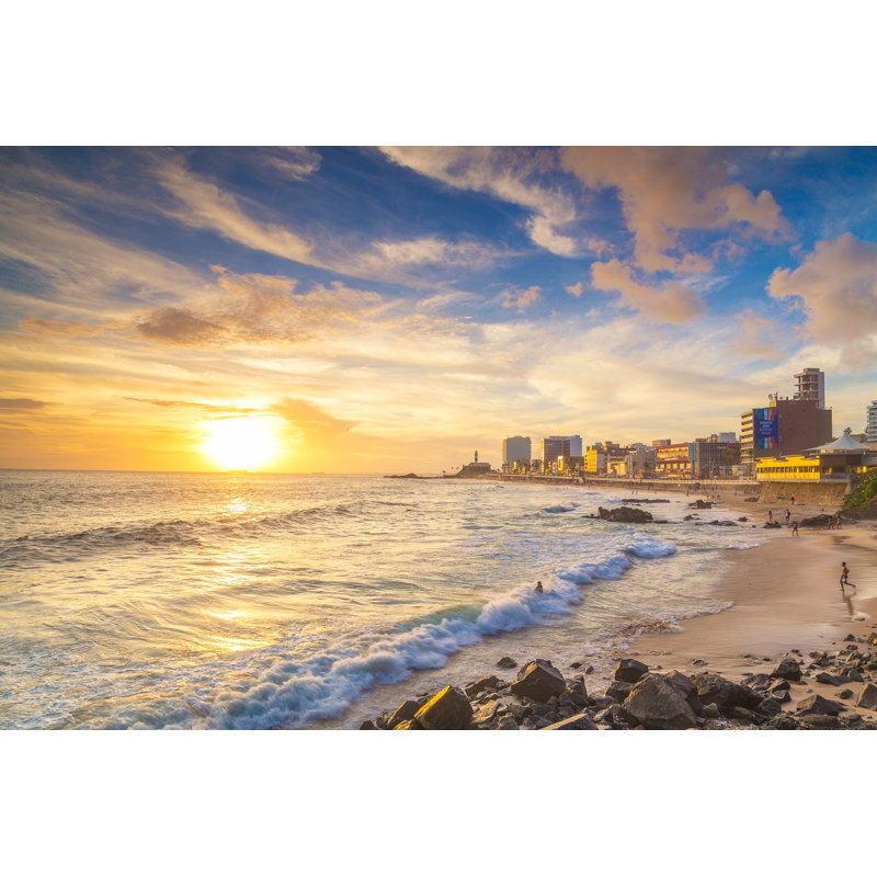 Sunset At Beach In Salvador by Barichivich - Wrapped Canvas Print, 30cm H x 46cm W