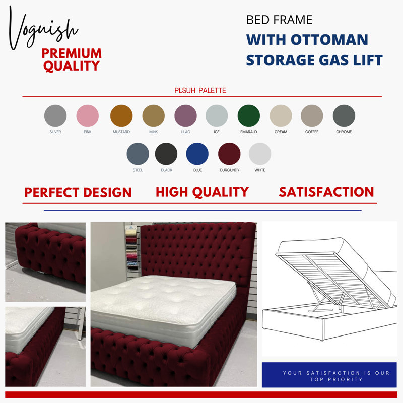 Upholstered Ottoman Storage Bed, Double (4'6), Light Gray