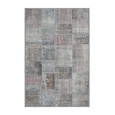 Tapis gris/rouge traditionnel Pugsley
