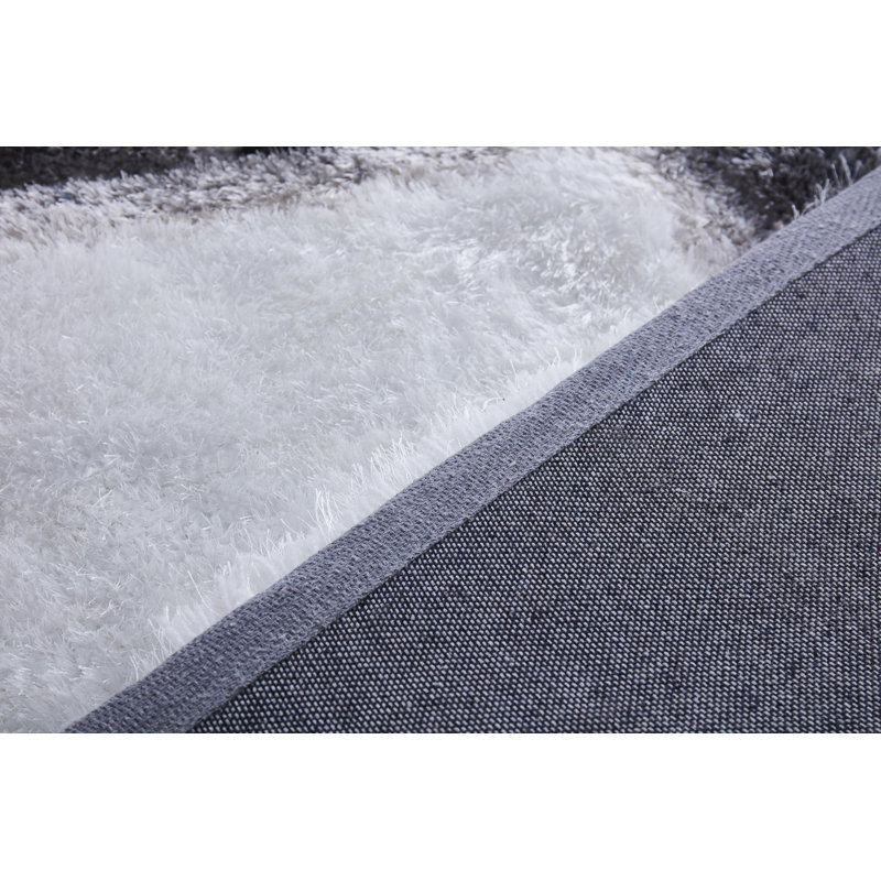Corey-Leigh Abstract Shag White/Black Area Rug, Runner 2'4" x 8'
