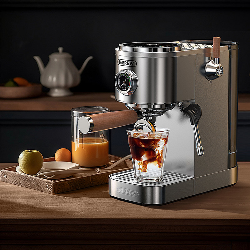 Machine à espresso semi-automatique HiBREW H13 avec système de double chaudière, cafetière professionnelle à 20 barres avec buse à vapeur et écran tactile, acier inoxydable