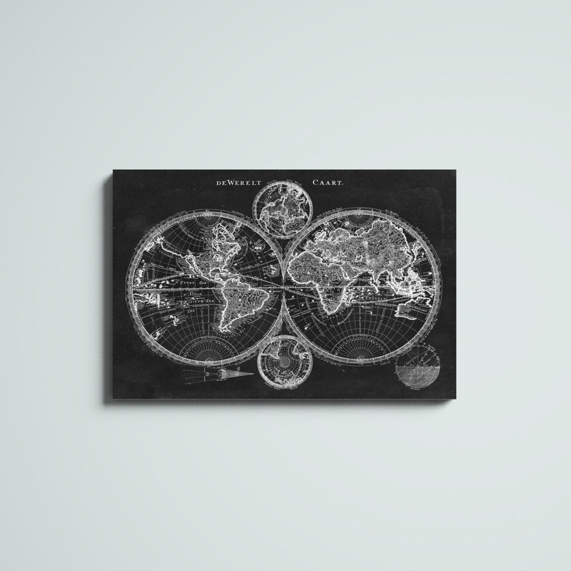 «Charcoal World Map», impression sur toile, H 24 po x l 36 po