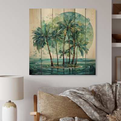 Green Minimalims Palm Trees III - impression florale sur bois de pin naturel