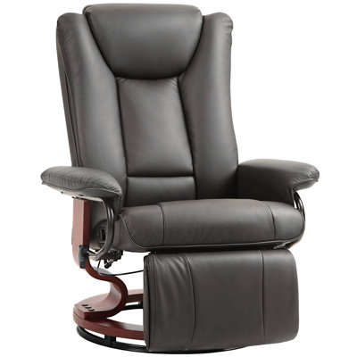 Manual Swivel Recliner Chair, PU Leather Reclining Chair With Footrest For Living Room, Brown -  Red Barrel Studio®, 29C4AD89916945A7AA64E170A1733F19