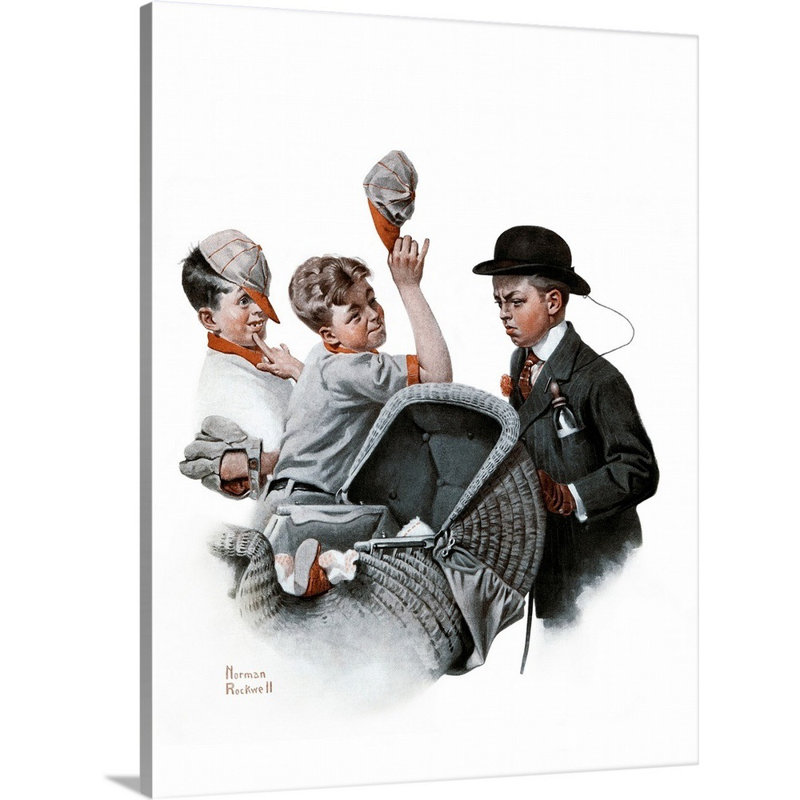 Garçon avec landau, art mural sur toile, Toile tendue, H 14 po x l 11 po x P 1,25 po