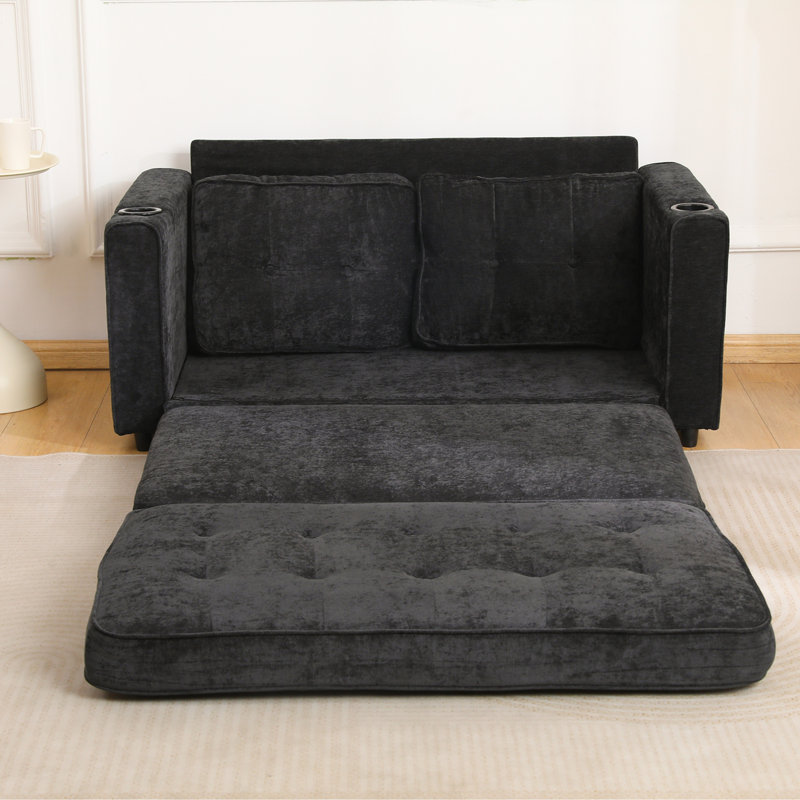 55"3 Fold Sofa,Convertible Futon Couch sleeper sofabed, Black