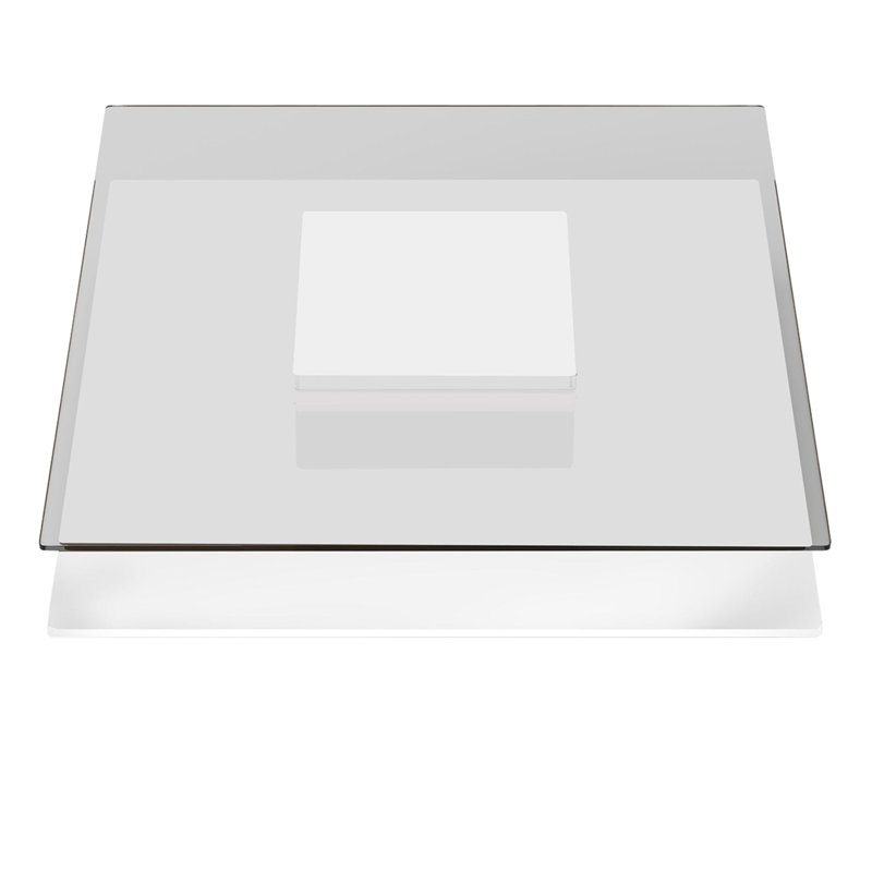 Table basse Cid Cobi, plateau carré en verre transparent de 39 pouces, base en placage blanc