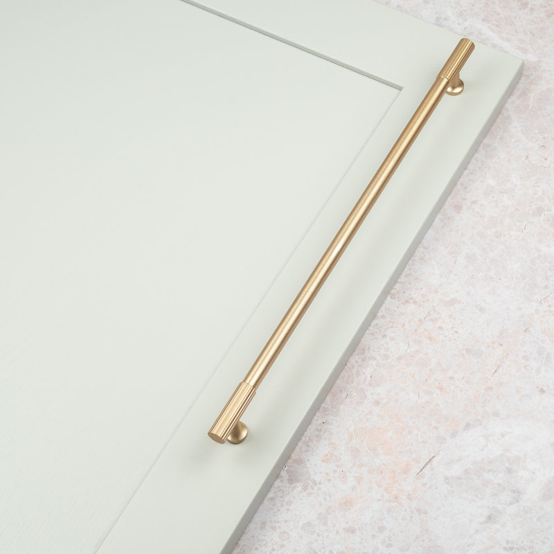 Light Brushed Brass Reeded Detail T-Bar Handles & Coordinating Knobs, 320mm Handle