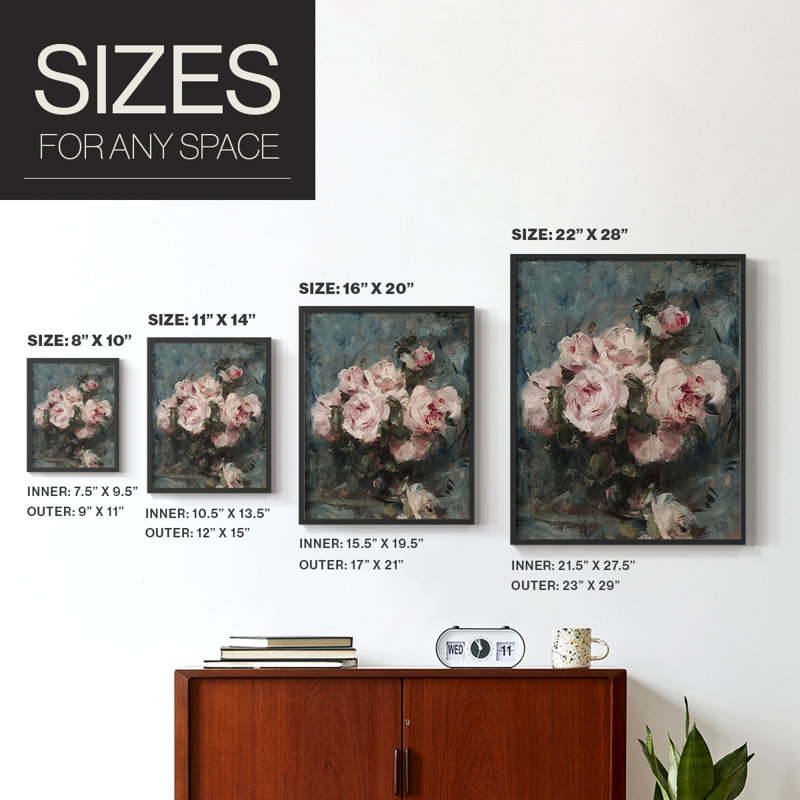 «Vintage Floral Print», impression encadrée CCL XXVII - bois massif, H 21 po x l 17 po, Noir, noir, noir, noir