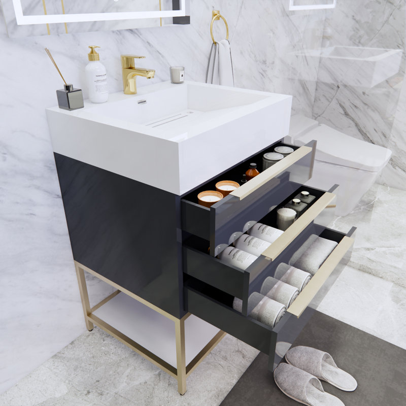 Glasgow 23.5'' Single Bathroom Vanity with Acrylic Top, High Gloss Dark Gray