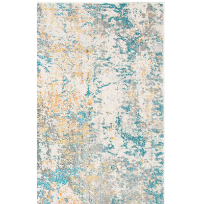 Besfort Abstract Ivory/Teal/Gold Area Rug
